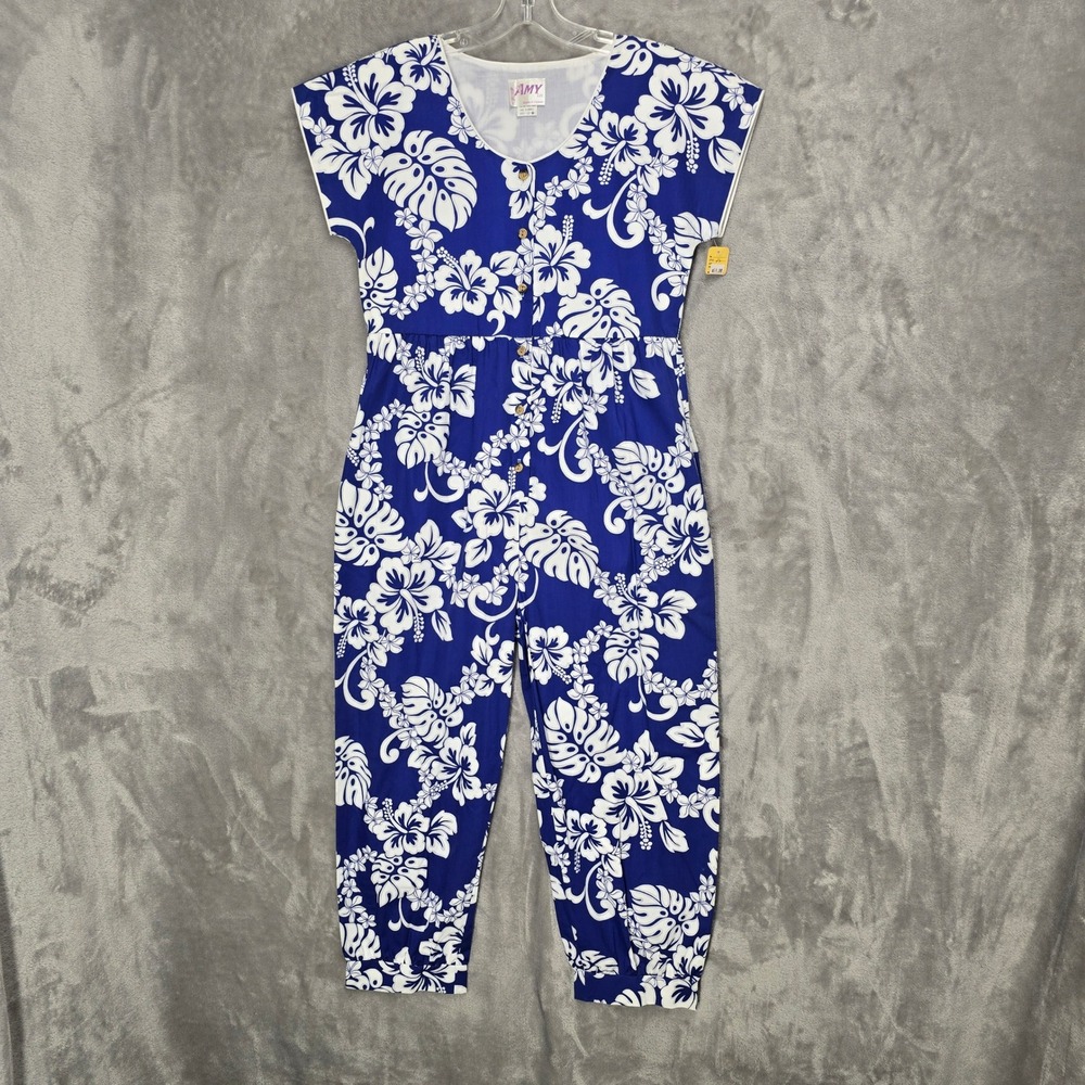 Amy Lee Jumpsuit Romper Women XS Floral Hibiscus Aloha Cottagecore‎ Cotton Blend
